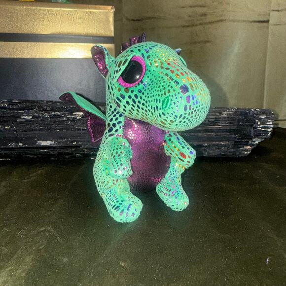 Ty Beanie Boo Cinder Dragon Plush – EUC NWOT – Green & Purple Sparkle - Picture 1 of 4